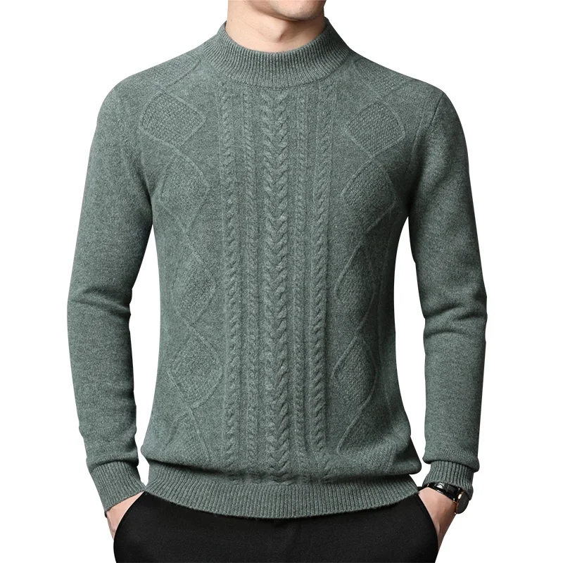 Men's Thick 100% Wool Sweaters Winter & Autumn Cashmere Jumper Male Casual Argyle Warm Knitwear Pure Wool Sweater Long Sleeved