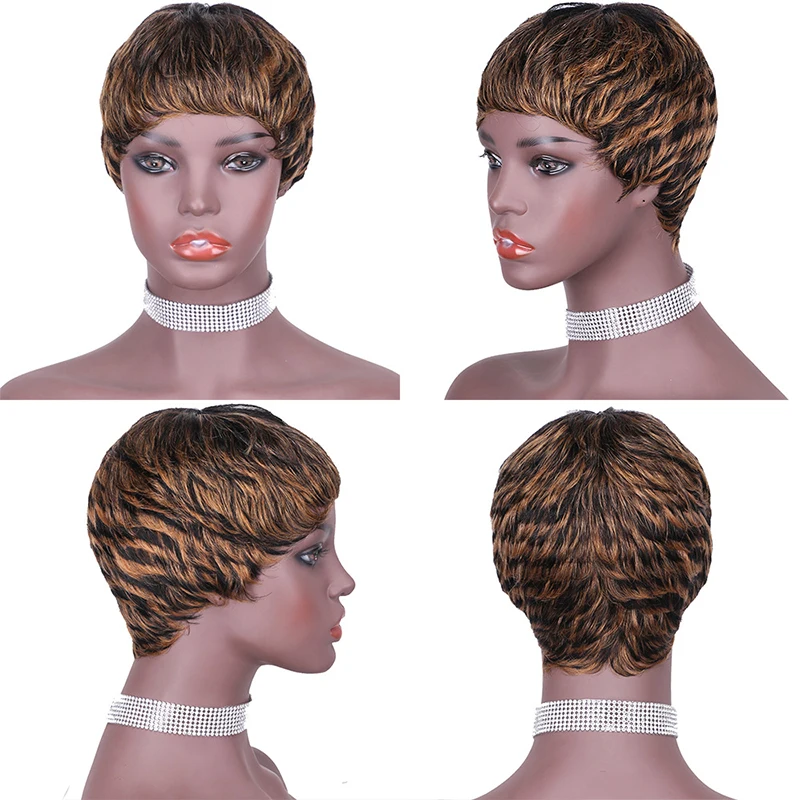 

Short Pixie Cut Straight Hair Wig Peruvian Remy Human Hair Wigs For Black Women 150% Glueless Machine Made Wig Free Shipping