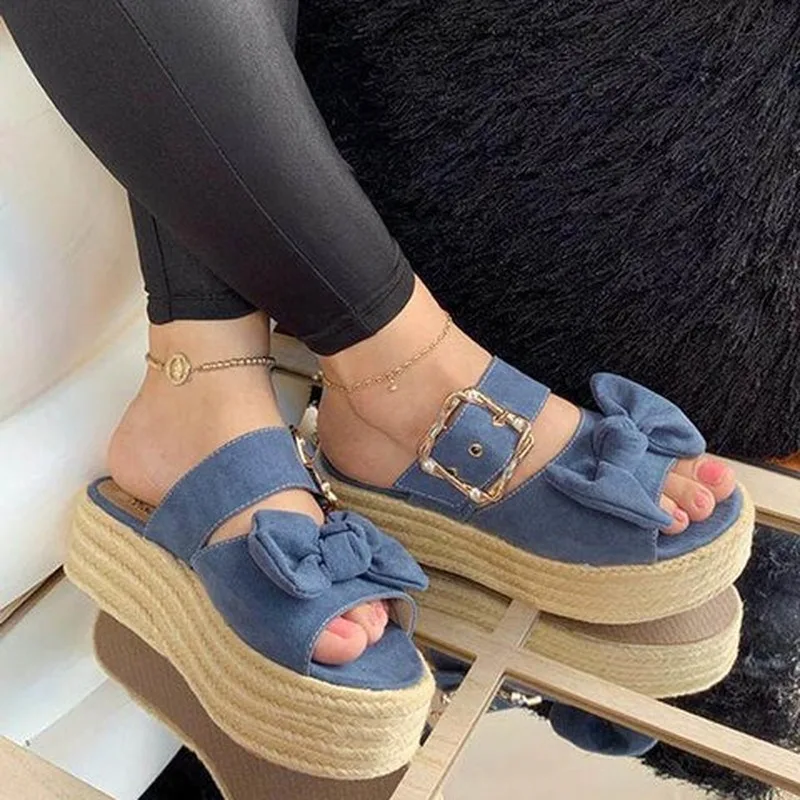 

2020 New Women Slippers European and American Explosions Women's Shoes Sandals Hemp Rope Fashion Bow Women Sandals and Slippers