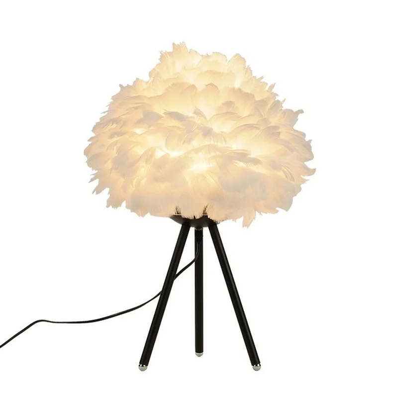 

Modern simple LED Feather deco table lamps Nordic iron art Tripod desk light for foyer bedroom study lovely lighting fixture