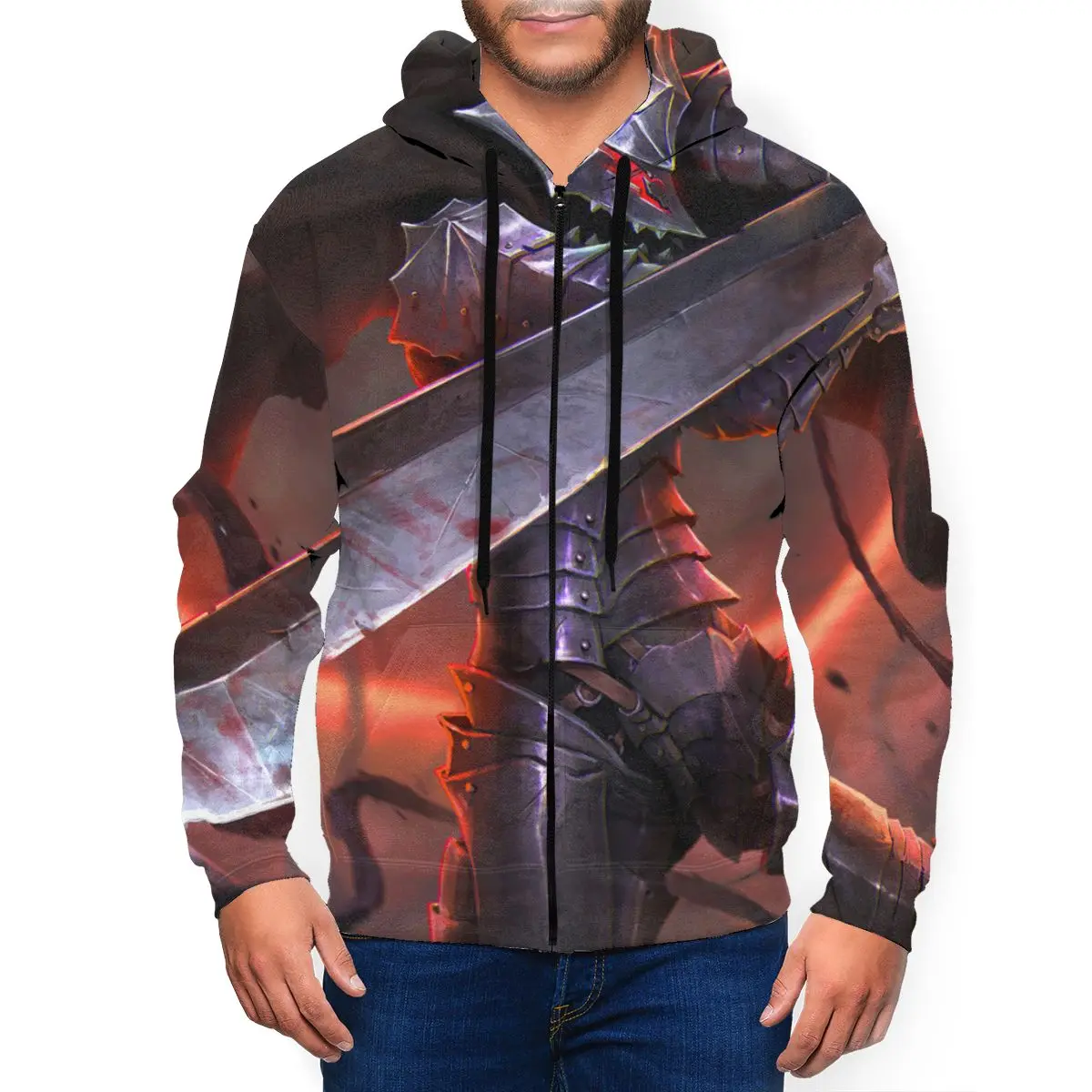 

Berserk Anime 3D Printed Zipper Hat Hoodie for Men Women Casual Fall Sweaters