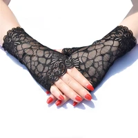 ladys fingerless black floral lace gloves summer thin uv proof driving gloves gothic sexy short hollow party gloves