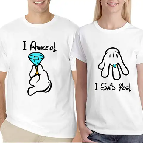Парная футболка с надписью «I SAID YES», футболка для влюбленных с принтом Микки и Минни, свободная футболка с коротким рукавом, летняя одежда на...