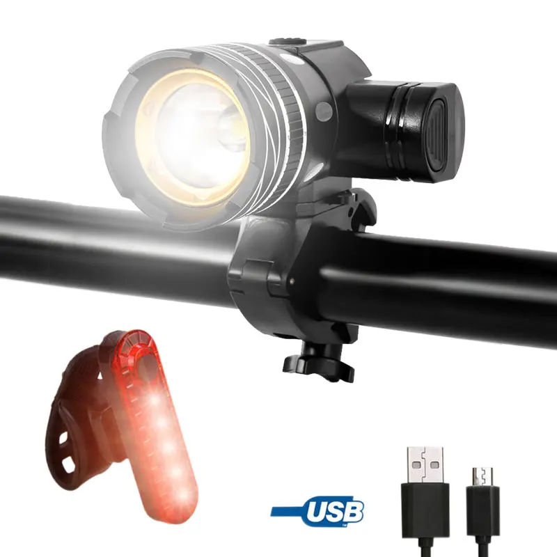 USB перезаряжаемая лампа Zoomable 15000лм T6 светодиодный велосипедный передний светильник фонарь 3 режима велосипедный головной светильник