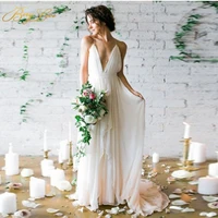 berylove a line pleated ivory wedding dress spaghetti straps v neck wedding gown bridal dress elegant reception bridal gown
