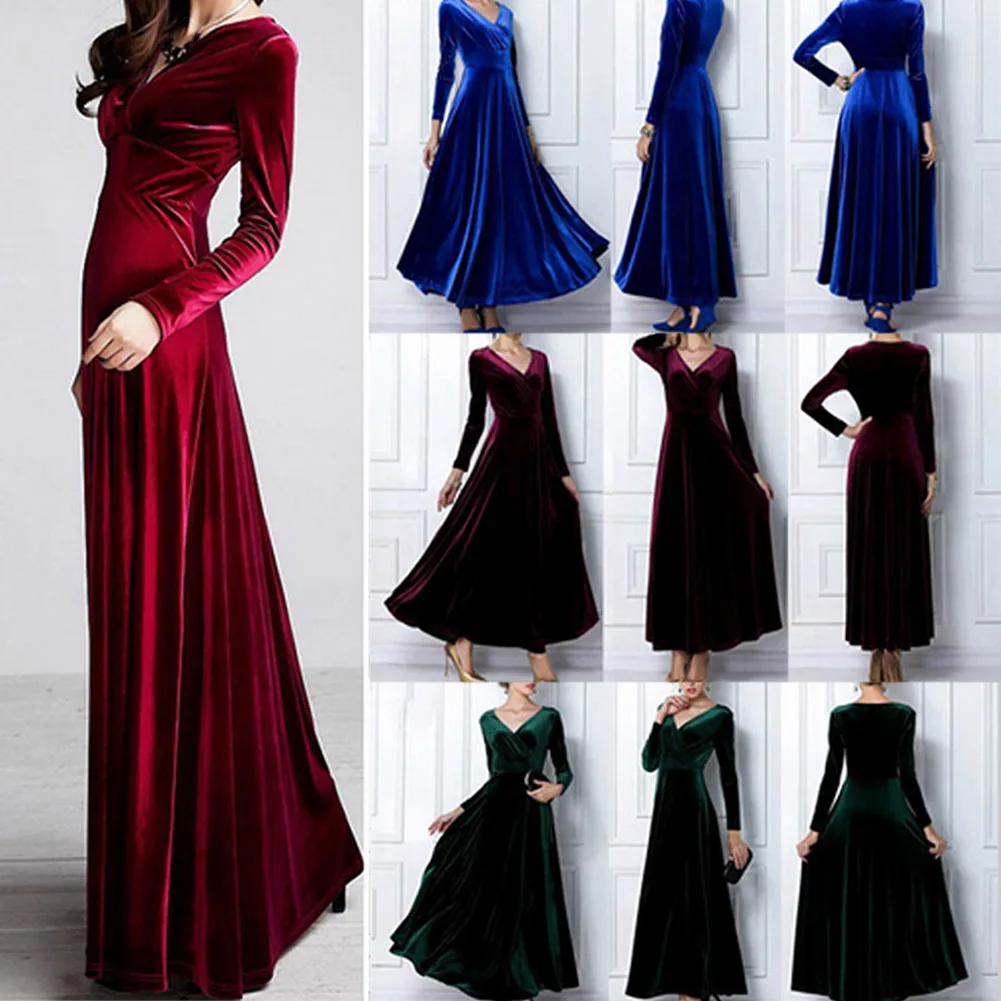 Размера плюс 3XL Для женщин зимнее платье с v образной горловиной и длинными