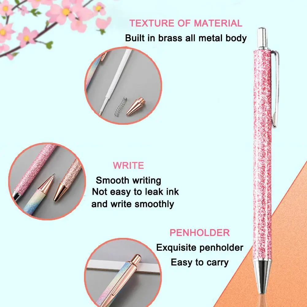 

1Pcs Glitter Sequin Crystal Ballpoint Pen 1.0mm Black Pen Pen Writing Stationery Office School Supply Refill Working Gel St Q0R1