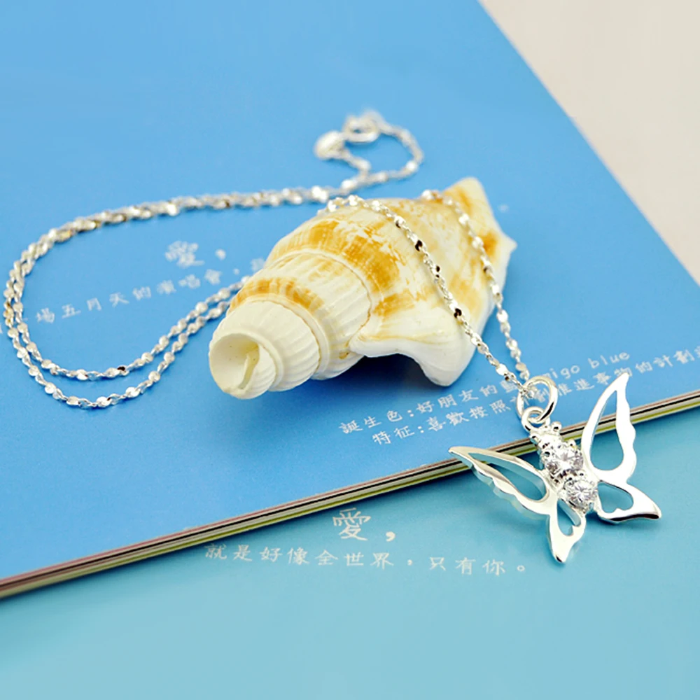 

Luxury Femal Fine Jewelry 925 Sterling Silver Necklace Women's AAA Cubic Zircon Inlaid Butterfly Pendant Clavicle Chain 43-51CM