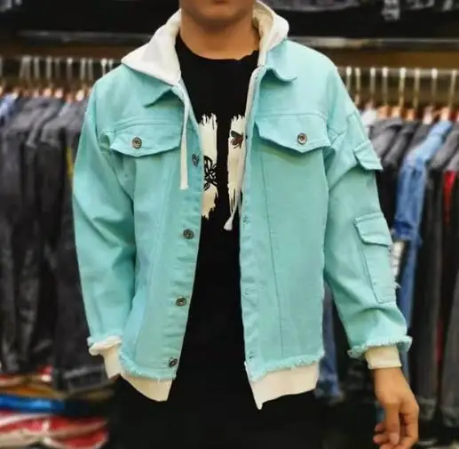 Куртка мужская джинсовая с капюшоном модная повседневная ковбойская куртка