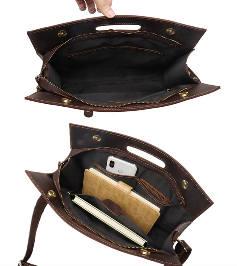 Genuine Leather Men's Briefcase 12 Inch Laptop Tote Business Shoulder Messenger Bag Portfolio Document Casual Crossbody Hand Bag