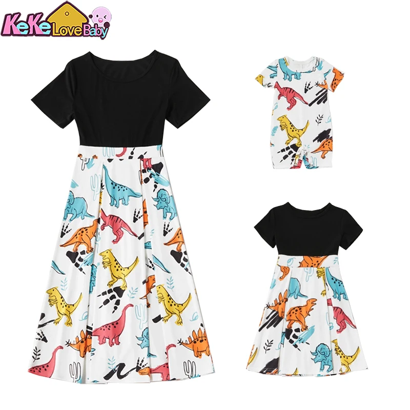 

Летнее платье для мамы и дочки, с динозавром для мамы и дочки