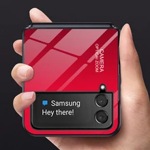 Z Flip 3 Funda Case for Samsung Galaxy Z Flip 3 Z Flip 2 Solid Color Gradient Pattern Hard Tempered Glass Coque Phone Case Cover