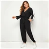 SHEIN плюс размер цветной блок Surplice передний комбинезон с поясом женский весенне-осенний Повседневный v-образный вырез длинный рукав спортивные длинные Комбинезоны