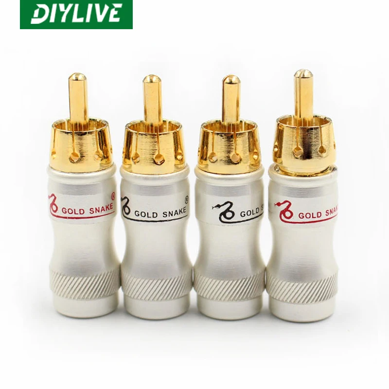 

DIYLIVE 4pcs/lot DIY gold snake RCA Plug HIFI Goldplated Audio Cable RCA Male Audio Video Connector Gold Adapter For Cable
