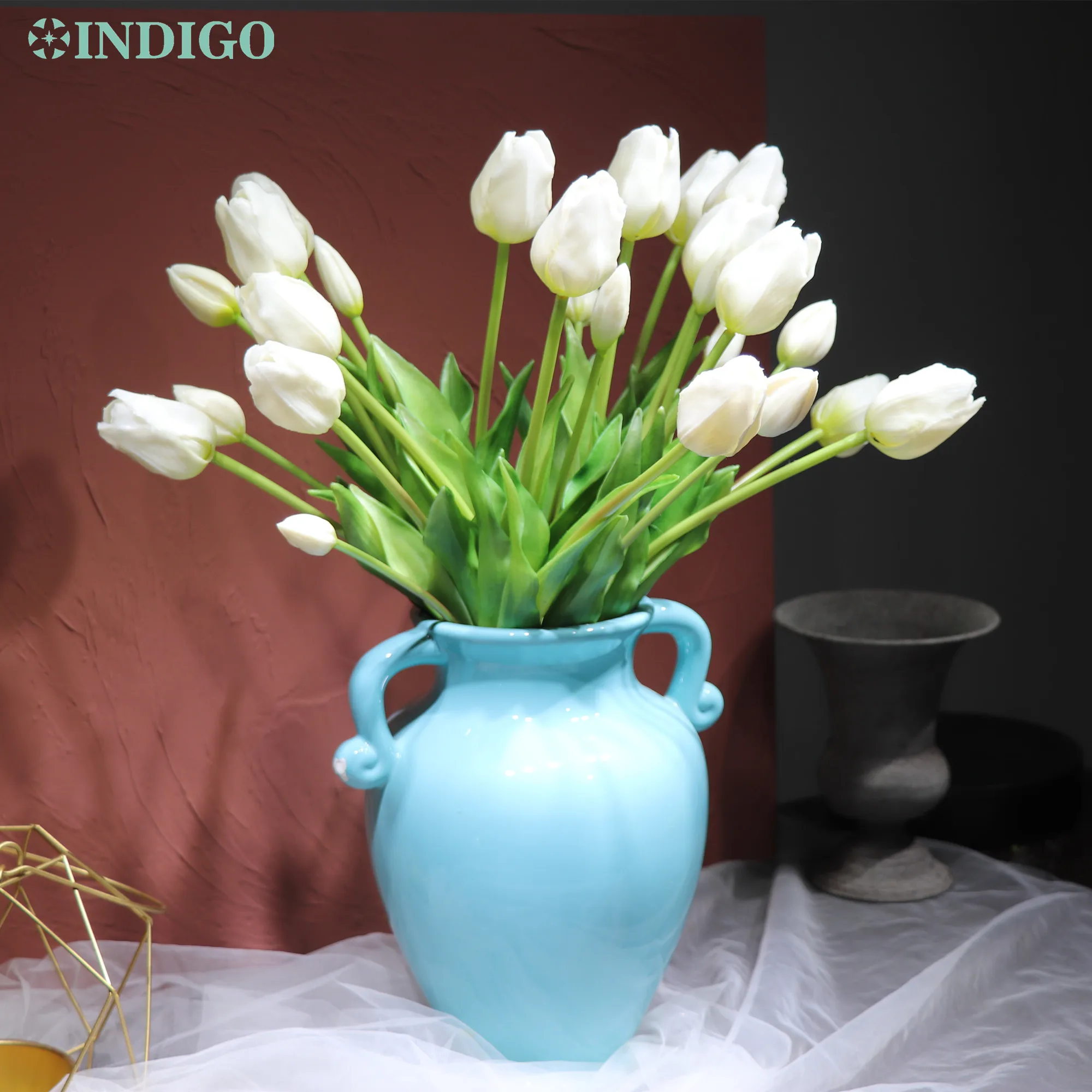 

White Tuilp (3 Flowers+2 Bud) Bouquet Real Touch Silicone Tulip High Quality Office Table Decoration Artificial Flower INDIGO