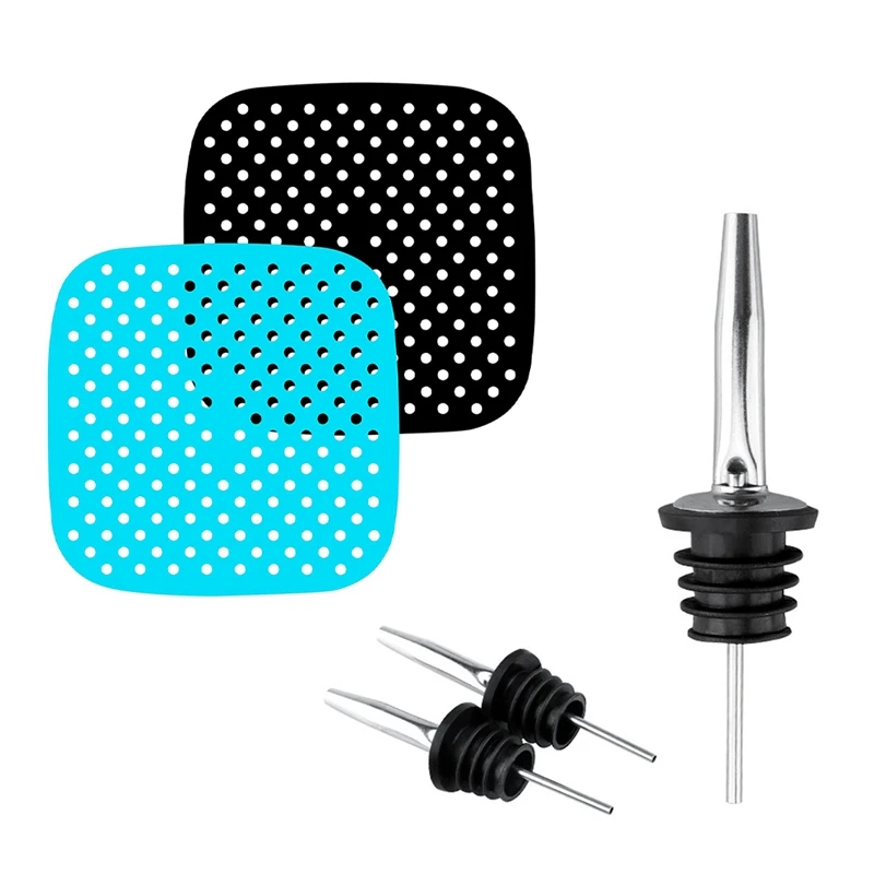 

Air Fryer Liners - Non-Stick Silicone Mat With 3PCS Pour Wine Spout Oil Bottle Stopper