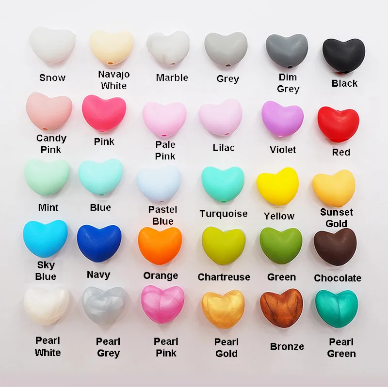 Chenkai-Cuentas de dentici&oacute;n en forma de coraz&oacute;n para beb&eacute;, 50 Uds., abalorios masticables en forma de coraz&oacute;n para manualidades, collar, pulsera, colgante de joyer&iacute;a-4