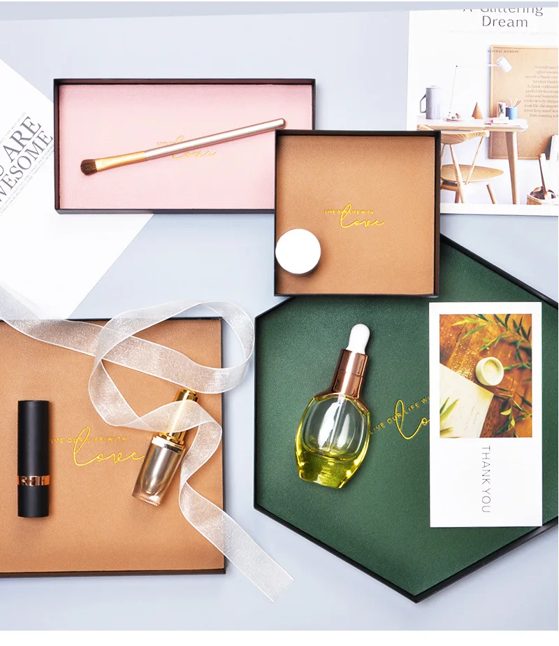 Nordic лоток для хранения круглая квадратная кожаных туфель с металлическим узором