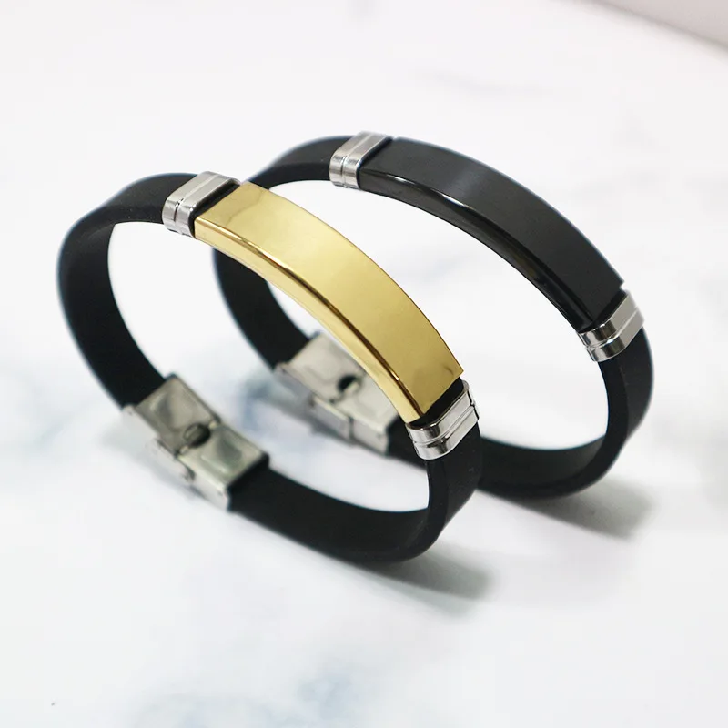Мужские браслеты из силиконовой резины черного/золотого/серебристого цвета