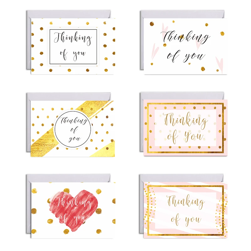 

6Sets/Pack Assorted Thinking Of You Miss You Greeting Card With Envelopes And Stickers Folding Cards Blank Inside Greeting Cards