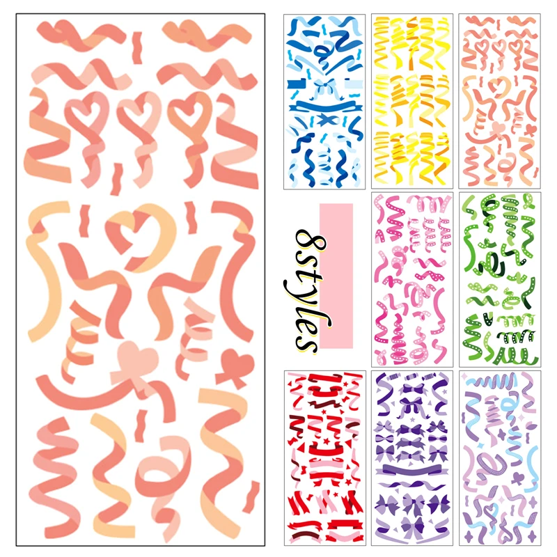 

1PC Cute Color Ribbon Laser Sticker DIY Festival Holiday Party Decorative Stickers Colorful Ribbon Decals Statonery Stickers