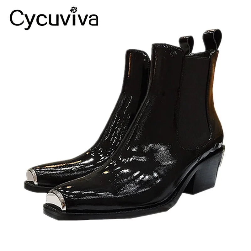 Дизайнерские роскошные женские ботинки челси из натуральной кожи металлические