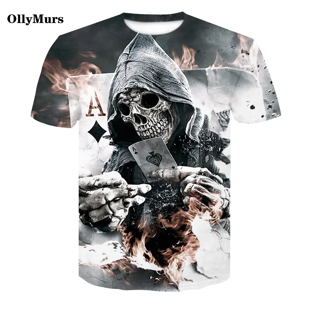 Мужская летняя футболка с круглым вырезом 3D HD напечатанный череп коротким