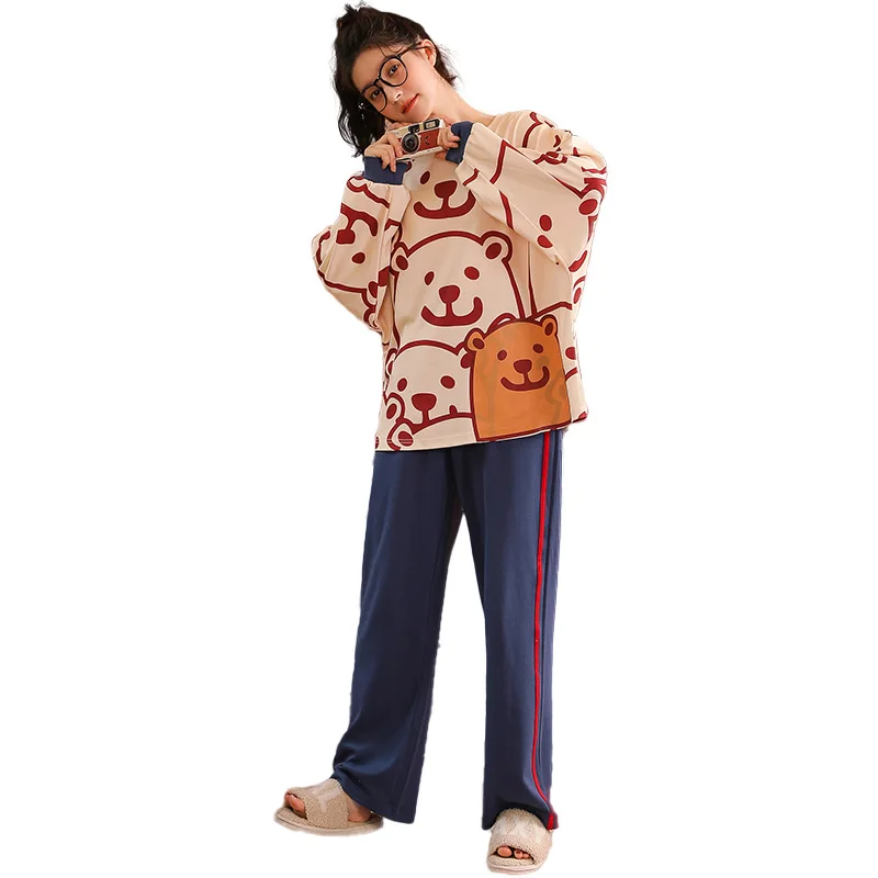 

Cotton Pajama Set Women Winter Cute Cartoon Print Sleepwear Long Sleeve Pyjama Femme Night Suit Pijama Mujer Homewear Pj Set