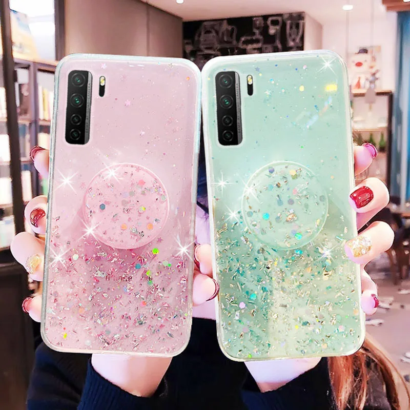 Glitter Star Phone Case With Holder For Huawei Honor 7A DUA-L22 Y5p Honor9S Y6p Y7p Honor9C Y8S Y9 Y7 2019 Soft Phone Back Cover