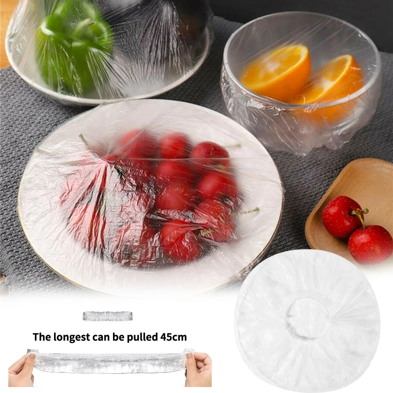 

Одноразовая крышка для чаши 100 шт., крышка для хранения свежих продуктов на открытом воздухе, эластичные крышки для чашек, пластиковая оберт...