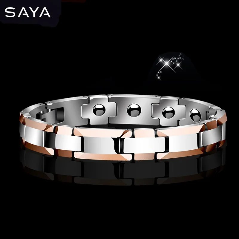 Rose Gold Plating Tungsten Carbide Bracelet With Magnetic Stone, Free Shipping, Customized