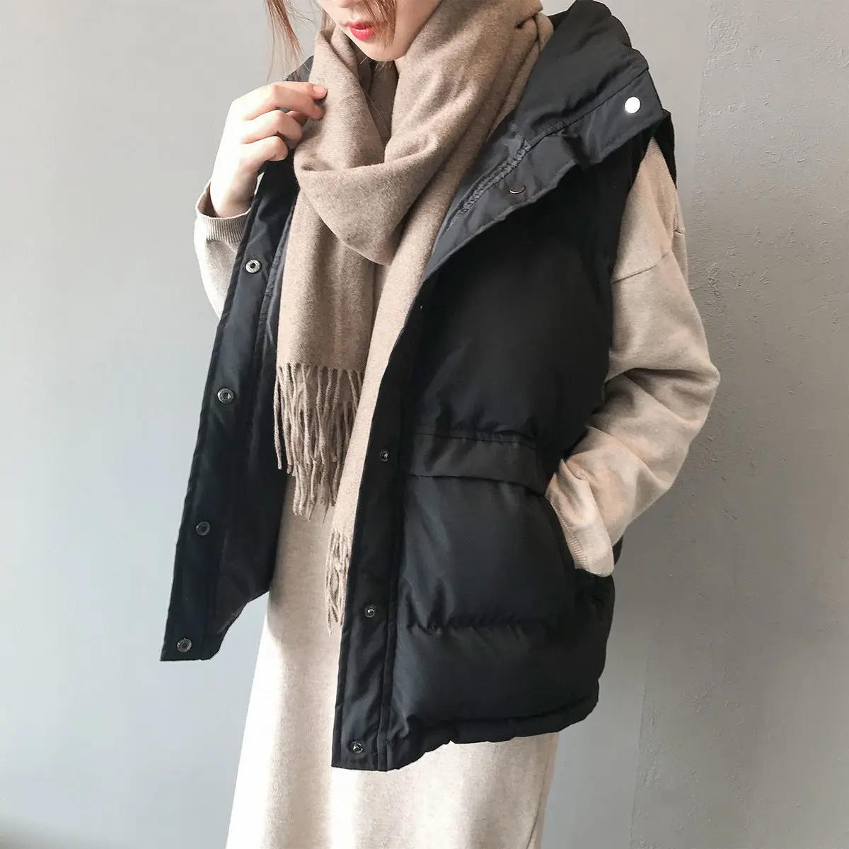 Plus Size Winter Coat Women Short Thick Loose Outer Wear Fashion Solid Color Vest All-Matching Korean Style Cotton-Padded Jacket