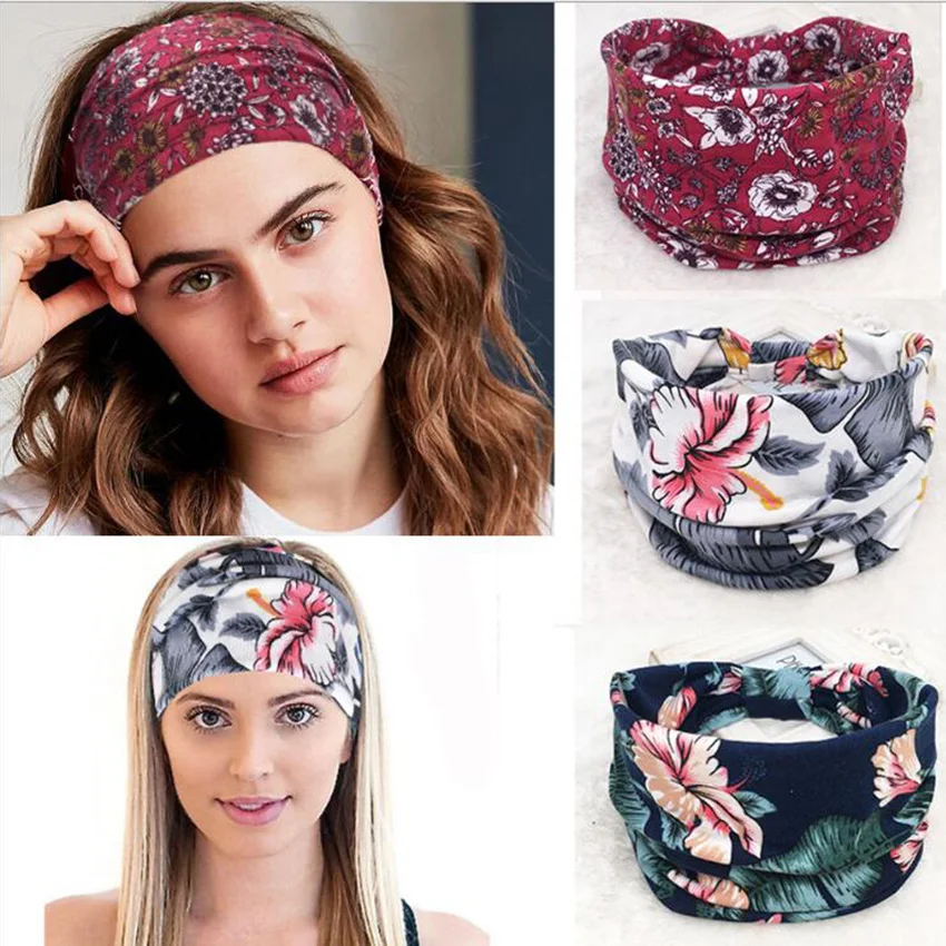 

BOHO Wide Cotton Stretch Headband Turban Women Yoga Knotted Hairband Wrap New Turban Headwear Bandage Hairbands Bandana Wide