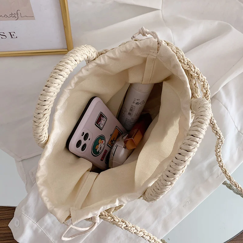 

Hand-woven Women's Straw Bags 2021 Summer Beach Crossbody Bag Flower Design Tote Bags Ladys Basket Small Weave Shoulder Handbag