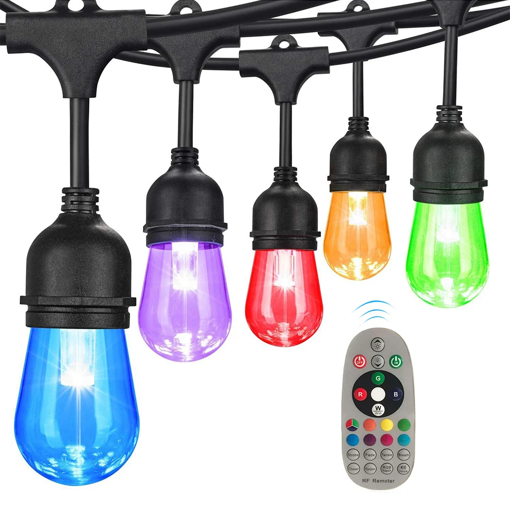 LED S14 String Lights 15M E27 Retro Edison Filament Bulb  Garden Patio Hanging Backyard Holiday Wedding Lamps