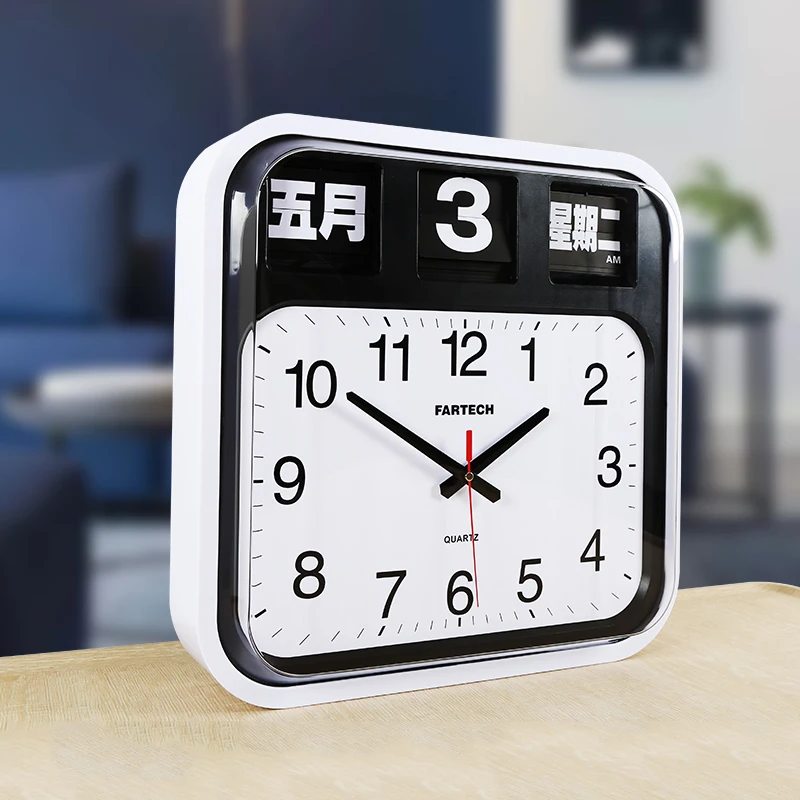 

Fartech Modern Minimalist Flip Clock Living Room Atmospheric Wall Clock Mechanical Flip Clock Perpetual Calendar Quartz Clock