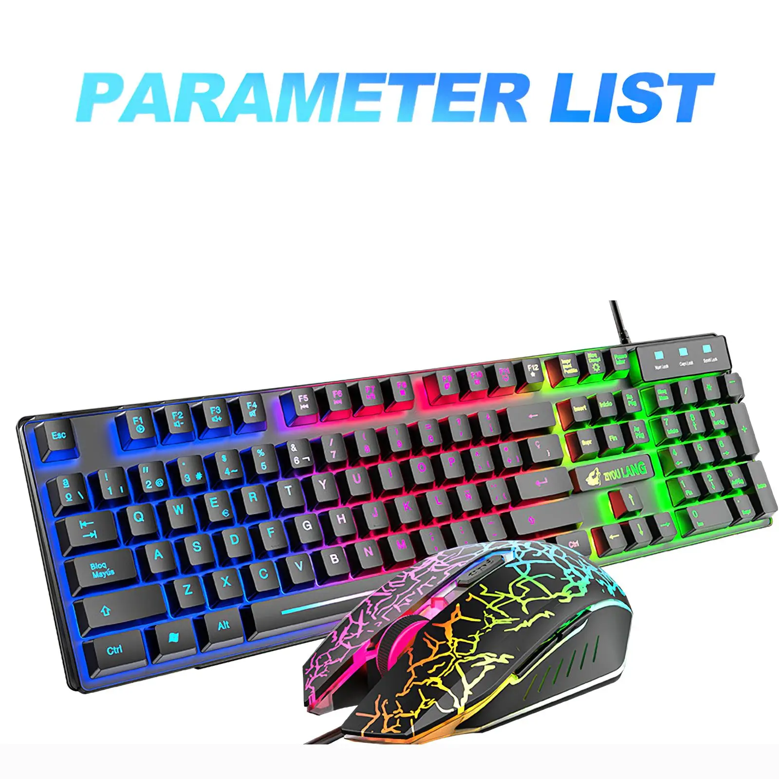 

Gaming Keyboard & Mouse Sets Durable USB Colorful RGB LED Backlight Mechanical 104Keys Keyboard & 3 Keys AntiSlip Wheel Mouse