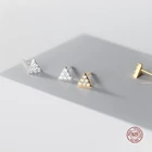 LKO Настоящее серебро 925 пробы блестящие треугольные серьги-гвоздики с кристаллами для модных женщин вечерние украшения милые серьги-гвоздики украшения