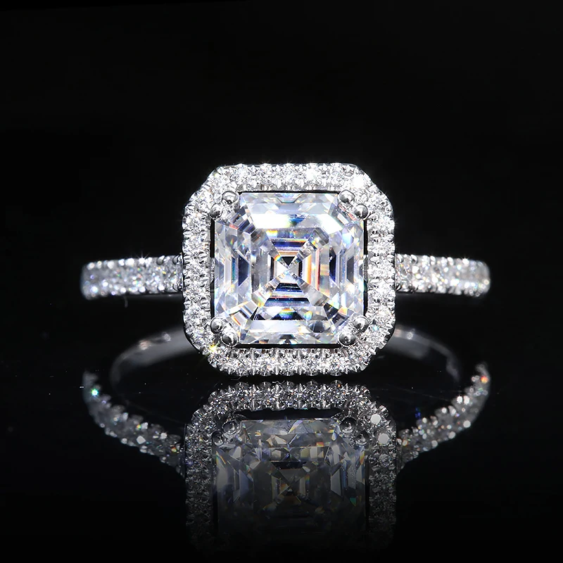 AEAW 2.0ct DEF Color VVS Asscher Cut CVD HPHT Lab Grown Diamond Engagement Band for Women Solid 14K 585 White Gold Ring With IGI