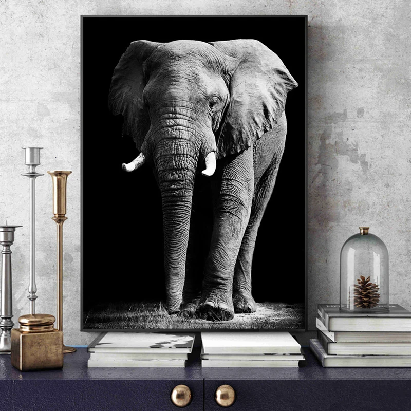 Картина слон черно белая