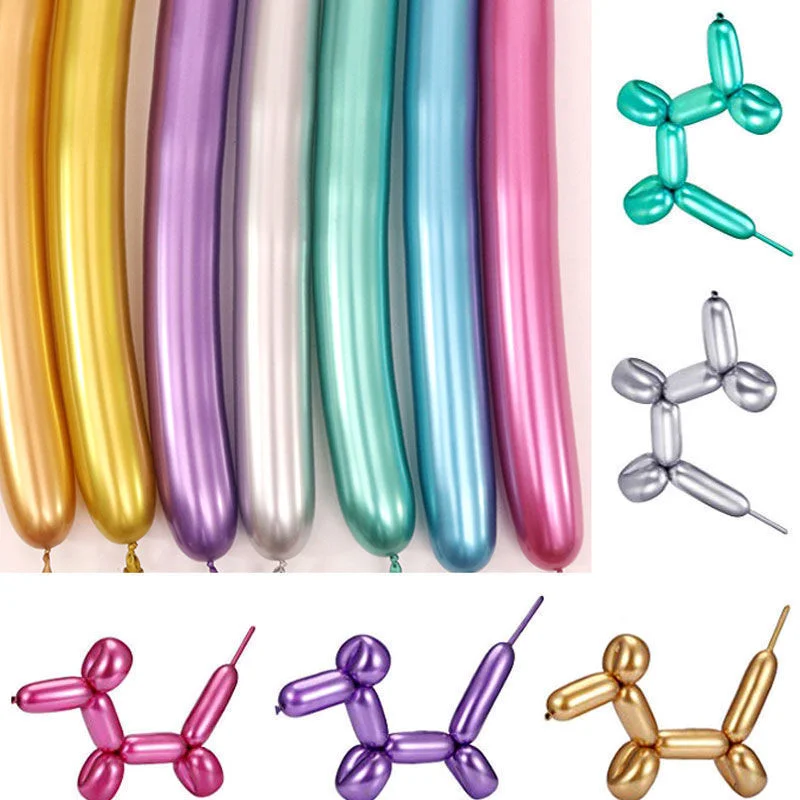 

10Pcs Colorful Metalic long Strip Balloon Shiny Tying Twist latex Weaving Balloon DIY Birthday Wedding Party Decorations