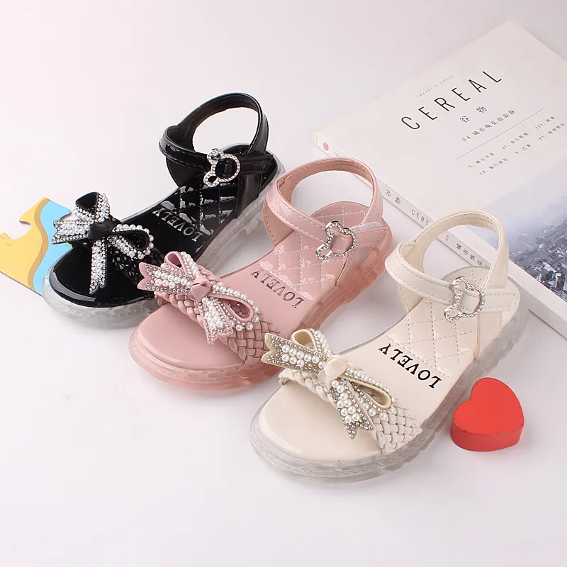 

2022 Summer Korean Girls Sandals Rhinestone Princess Shoes Student New Breathable Children's Shoes Fashion Flats Cute