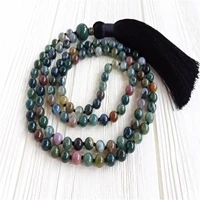 6mm moss agate gemstone 108 beads mala tassel necklace wristband religious meditation classic spirituality chakra retro