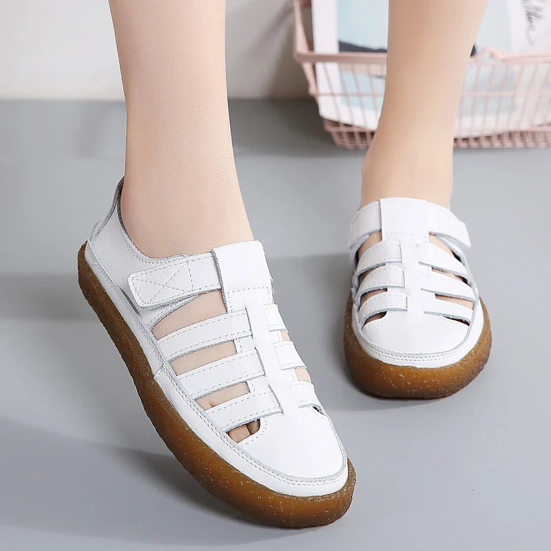 

Women's Sandals 2021 Summer Flat Casual Shoes Leather Soft-Soled Female Baotou Retro Slippers Outside Ladys Light Weight Shoes