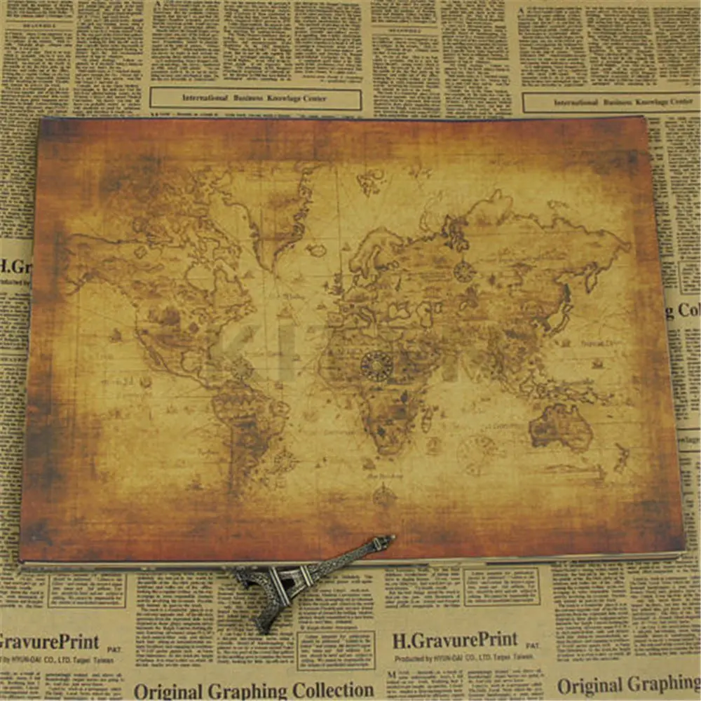 Большой бумажный ретро-постер в винтажном стиле с изображением глобуса старой