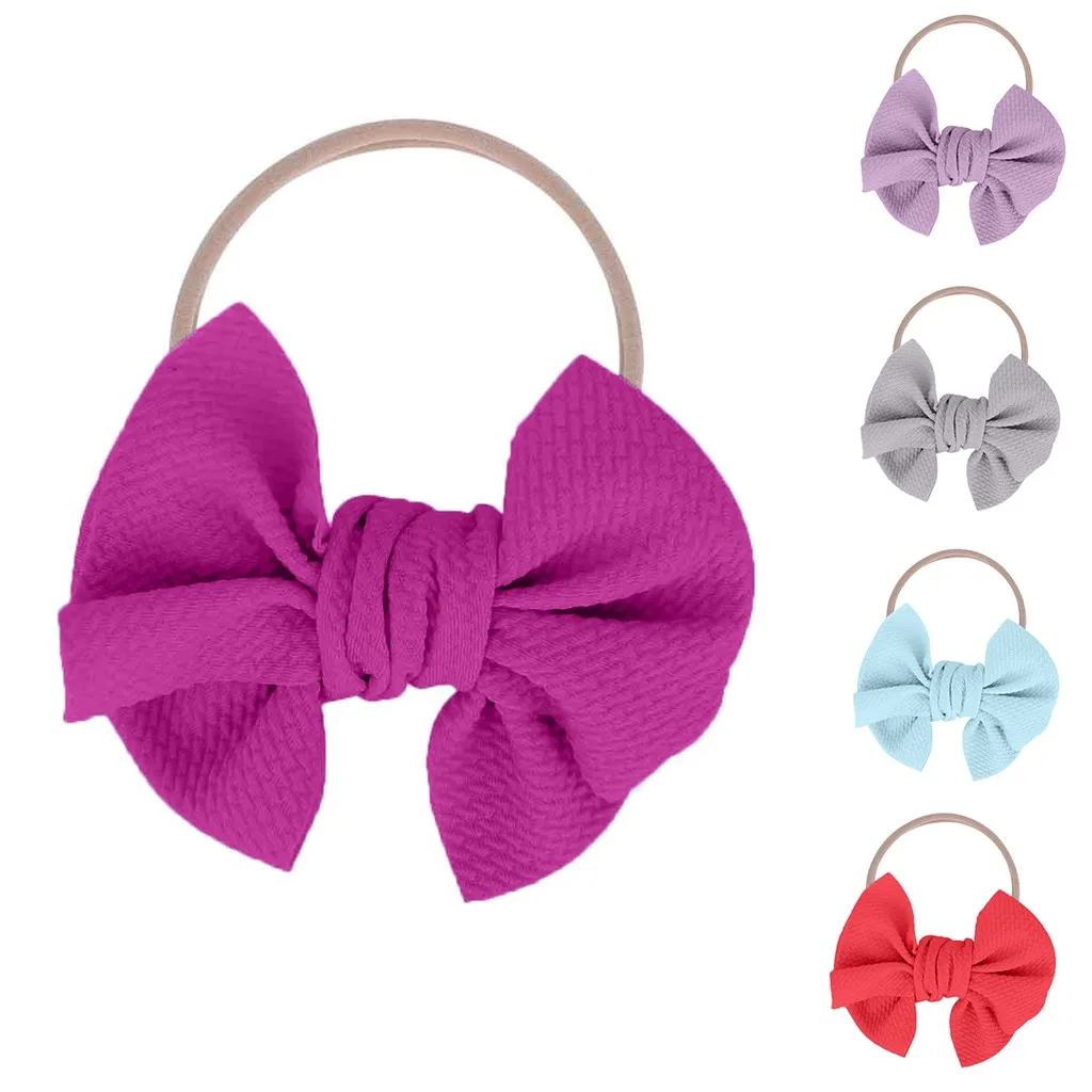 Эластичная однотонная повязка на голову с бантом для новорожденных девочек 5 шт.