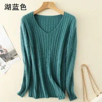 super warm pure mink cashmere sweaters and pullovers women winter high elasticity soft sweater v neck female basic pullovers