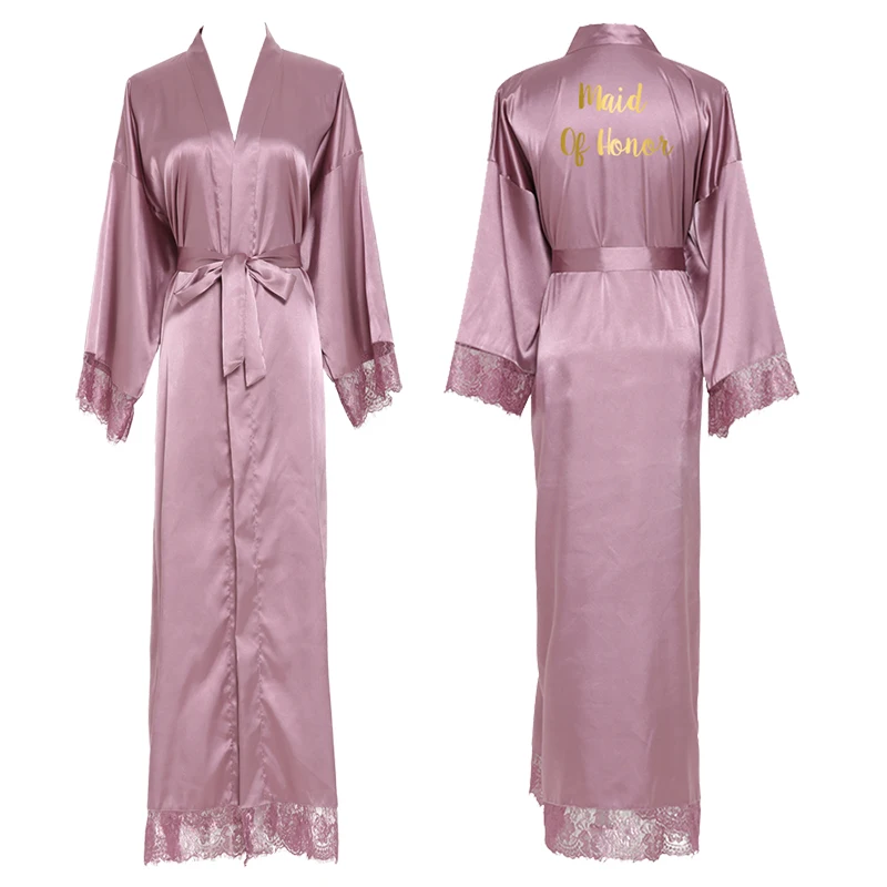 Silk Satin Lace Robes Bridesmaid Bride Robes Bridesmaid Robes Wedding Long Robe Bathrobe White Bridal Robe