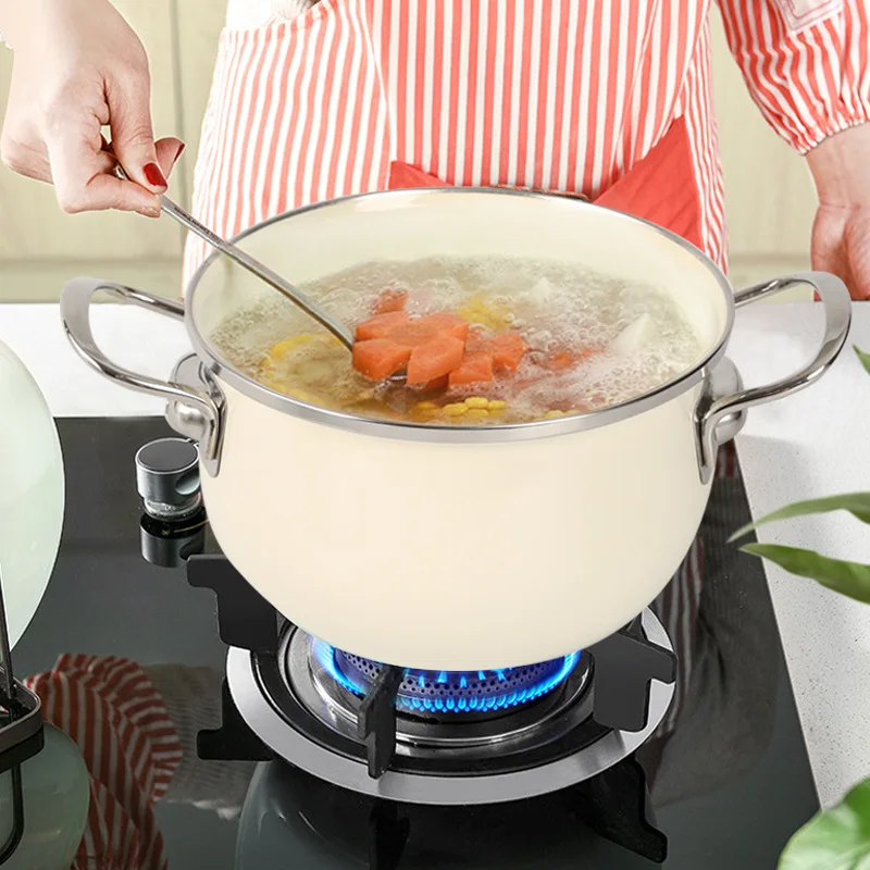 

Enamel Stockpots Soup Pot with Glass Lid Induction Cooker Gas Stove Universal