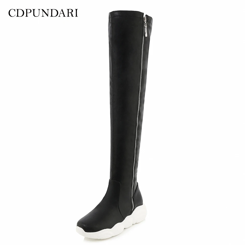 Ботфорты женские на платформе водонепроницаемые высокие сапоги плоской подошве